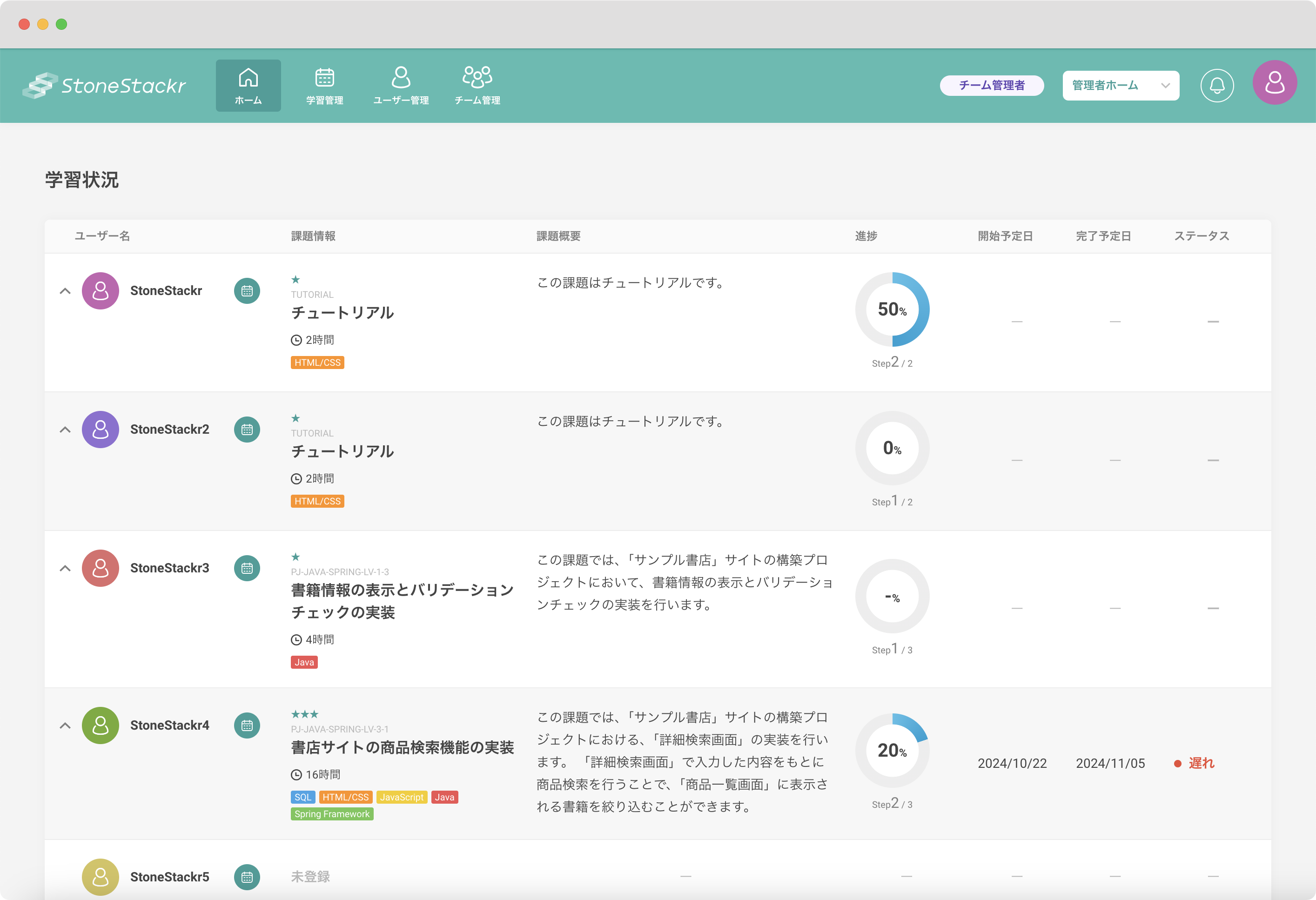 学習者の進捗を把握